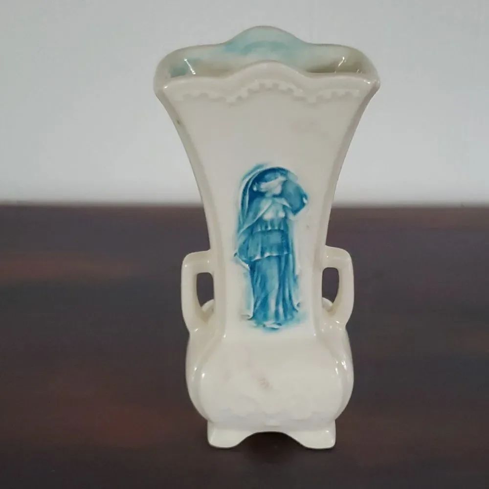 VintageΒ Ornate GlazedβCeramicβWhiteβVaseβw/Handles